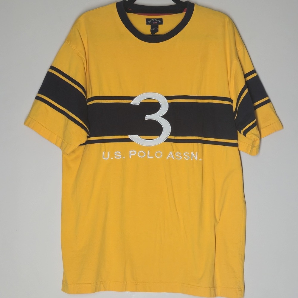 Vintage U.S. Polo ASSN. #3 Yellow Sport Spellout T Shirt Size Large Embroidered